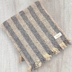 Mucros Handwoven Ireland Wool Scarf Gray Beige Stripe Fringe Women’s Vintage
